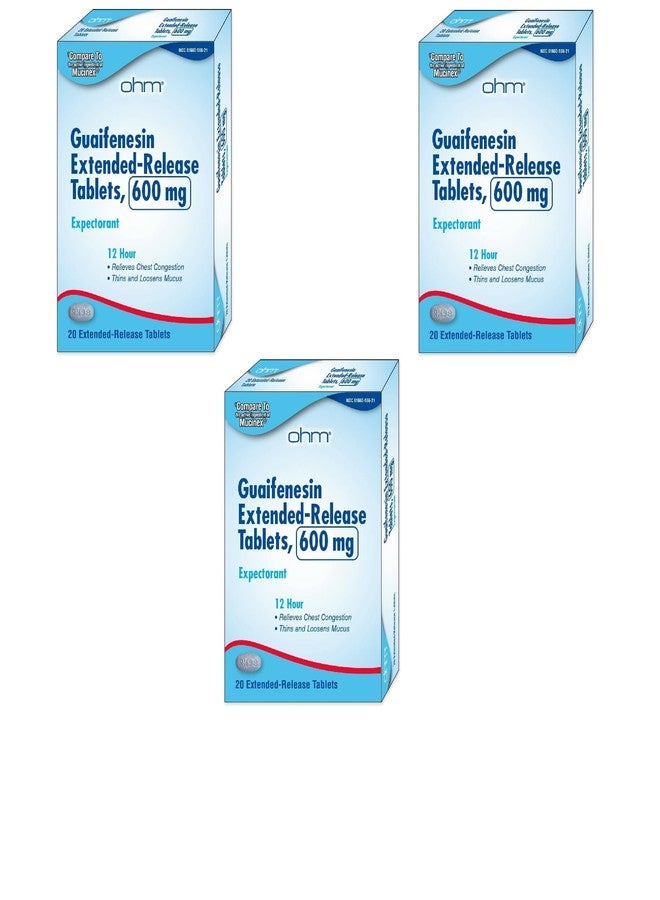 Ohm Guaifenesin Chest Congestion and Mucus Relief Extended-Release Tablets 600 mg 12-Hour Expectorant Caplet Pack of 3 - Image 1